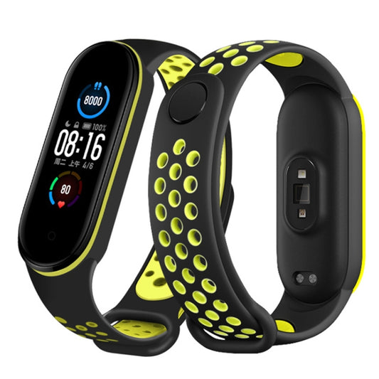 For Xiaomi Mi Band 6 (CA8856) Breathable Silicone Watch Band with Holes(Black+Green) by buy2fix