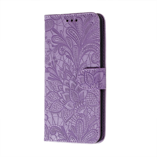 For Motorola Moto E7 Power Lace Flower Embossing Pattern Horizontal Flip Leather Case with Holder & Card Slots & Wallet & Photo Frame(Purple) by buy2fix