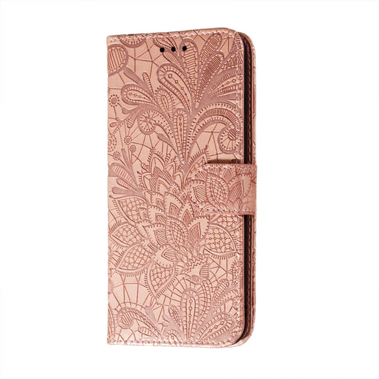 For Motorola Moto E7 Power Lace Flower Embossing Pattern Horizontal Flip Leather Case with Holder & Card Slots & Wallet & Photo Frame(Rose Gold) by buy2fix
