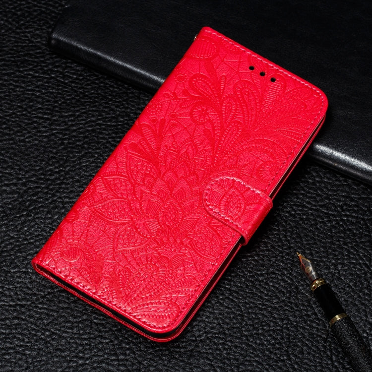 For Motorola Moto E7 Power Lace Flower Embossing Pattern Horizontal Flip Leather Case with Holder & Card Slots & Wallet & Photo Frame(Red) by buy2fix