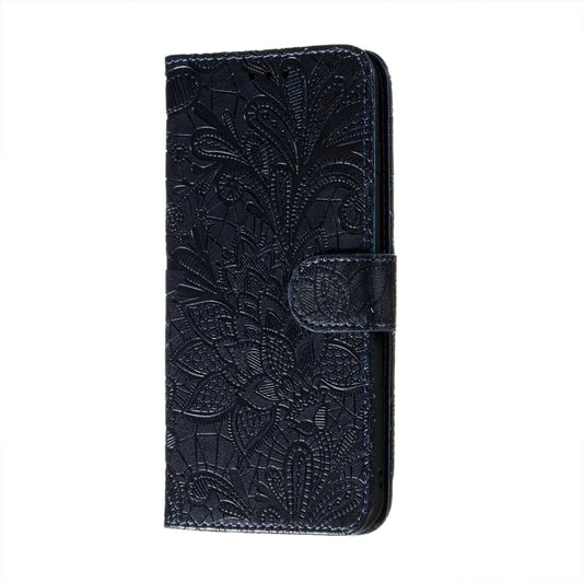 For Motorola Moto G30 Lace Flower Embossing Pattern Horizontal Flip Leather Case with Holder & Card Slots & Wallet & Photo Frame(Dark Blue) by buy2fix