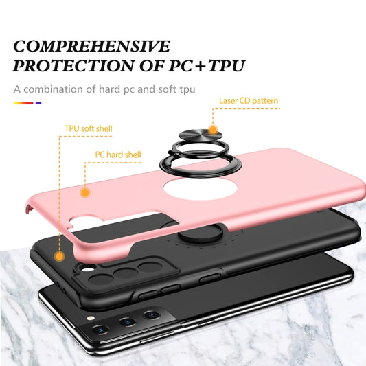 For Samsung Galaxy S21+ 5G PC + TPU Shockproof Magnetic Protective Case with Invisible Ring Holder(Rose Gold) by buy2fix