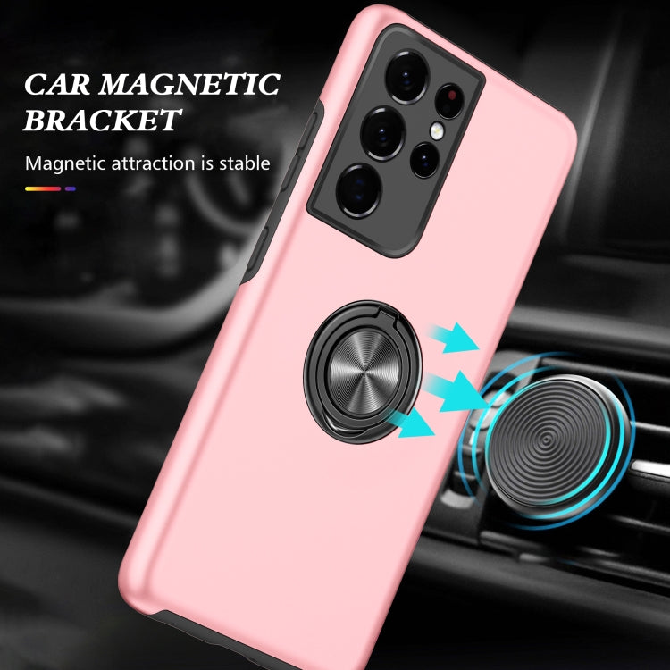 For Samsung Galaxy S21 Ultra 5G PC + TPU Shockproof Magnetic Protective Case with Invisible Ring Holder(Rose Gold) by buy2fix