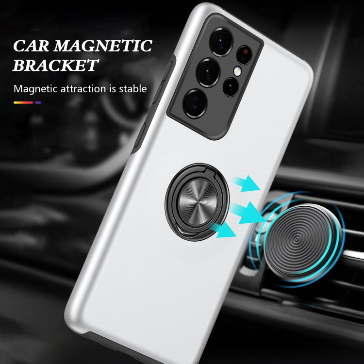 For Samsung Galaxy S21 Ultra 5G PC + TPU Shockproof Magnetic Protective Case with Invisible Ring Holder(Silver) by buy2fix