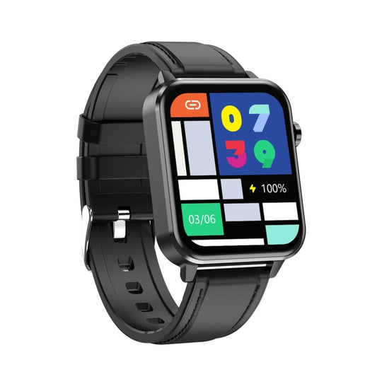 E86 1.7 inch TFT Color Screen IP68 Waterproof Smart Watch, Support Blood Oxygen Monitoring / Body Temperature Monitoring / AI Medical Diagnosis, Style: Leather Strap(Black) by buy2fix