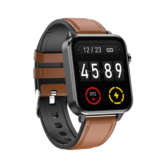E86 1.7 inch TFT Color Screen IP68 Waterproof Smart Watch, Support Blood Oxygen Monitoring / Body Temperature Monitoring / AI Medical Diagnosis, Style: Leather Strap(Brown) by buy2fix