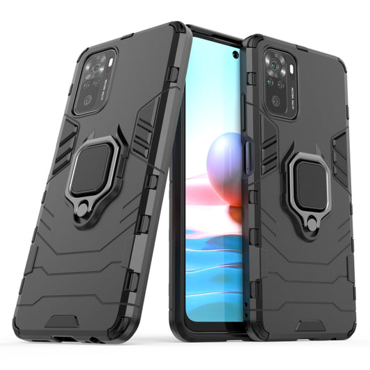 For Xiaomi Redmi Note 10 4G Shockproof PC + TPU Protective Case with Magnetic Ring Holder(Black) by buy2fix
