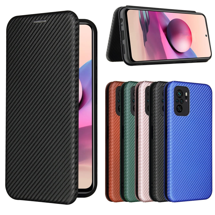 For Xiaomi Redmi Note 10S Carbon Fiber Texture Horizontal Flip TPU + PC + PU Leather Case with Card Slot(Black) by buy2fix