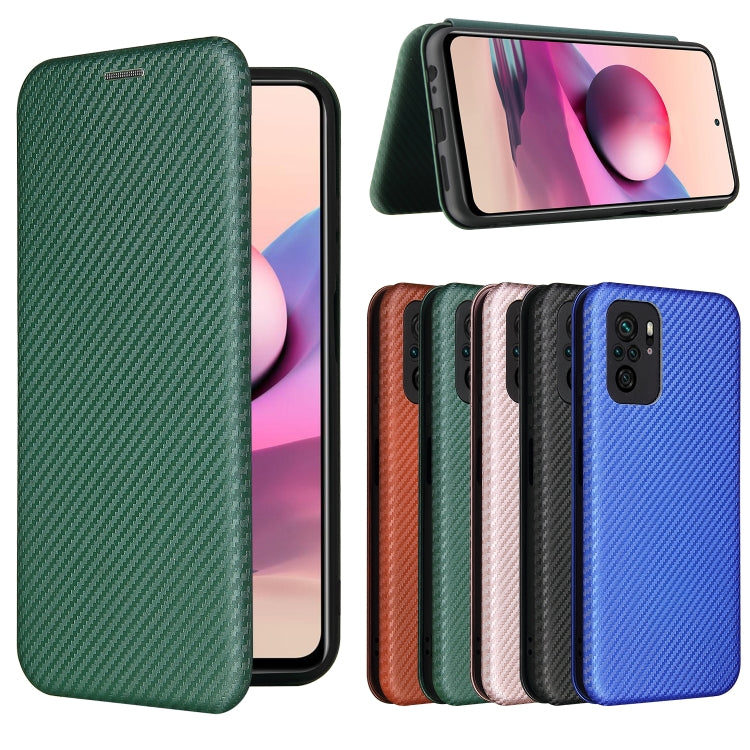 For Xiaomi Redmi Note 10S Carbon Fiber Texture Horizontal Flip TPU + PC + PU Leather Case with Card Slot(Green) by buy2fix