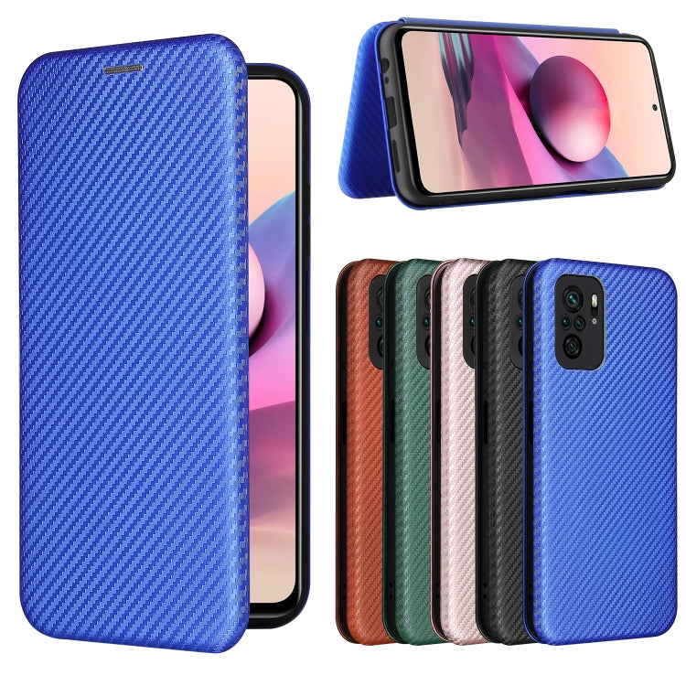 For Xiaomi Redmi Note 10 Pro Carbon Fiber Texture Horizontal Flip TPU + PC + PU Leather Case with Card Slot(Blue) by buy2fix