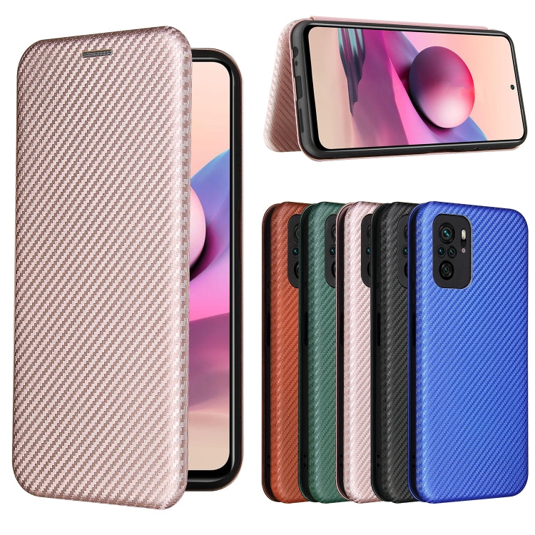 For Xiaomi Redmi Note 10 Pro Carbon Fiber Texture Horizontal Flip TPU + PC + PU Leather Case with Card Slot(Pink) by buy2fix