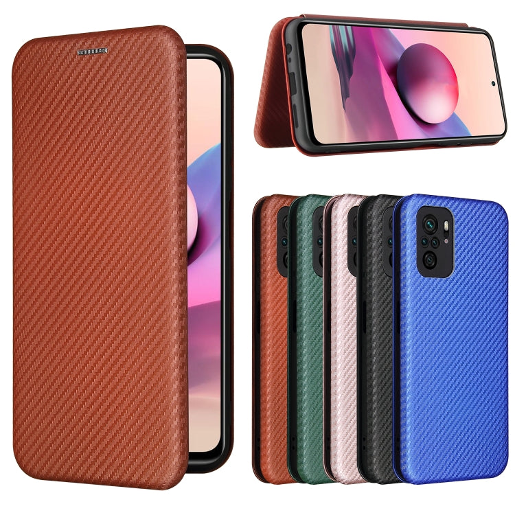 For Xiaomi Redmi Note 10 Pro Carbon Fiber Texture Horizontal Flip TPU + PC + PU Leather Case with Card Slot(Brown) by buy2fix