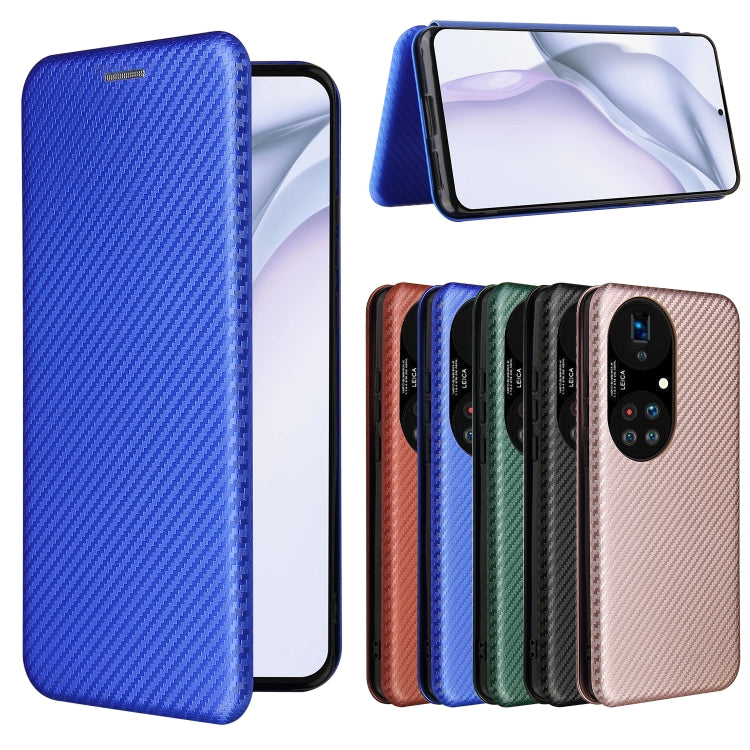 For Huawei P50 Pro Carbon Fiber Texture Horizontal Flip TPU + PC + PU Leather Case with Card Slot(Blue) by buy2fix