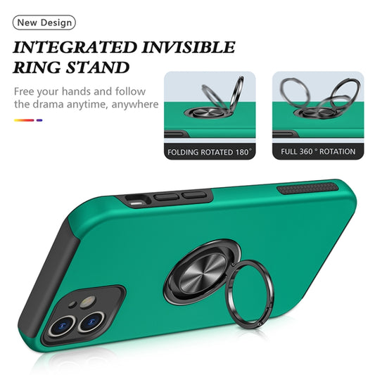For iPhone 12 mini Magnetic Ring Kickstand Shockproof Phone Case (Dark Green) by buy2fix
