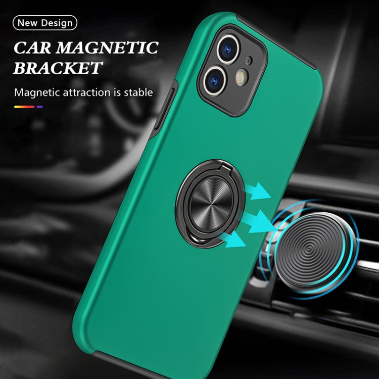 For iPhone 12 Magnetic Ring Kickstand Shockproof Phone Case(Dark Green) by buy2fix