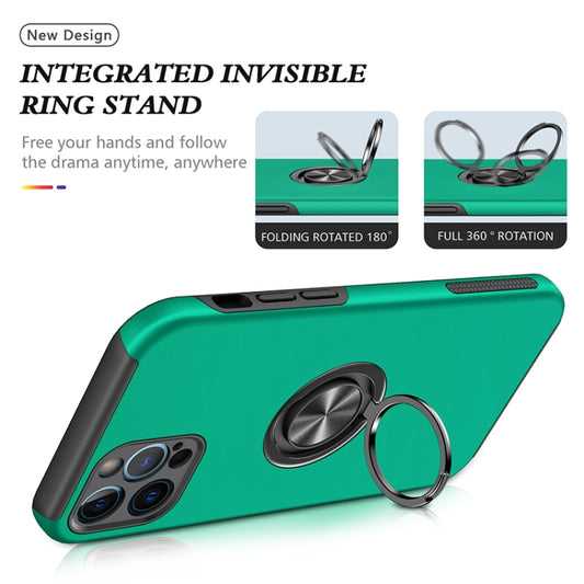 For iPhone 12 Pro Max Magnetic Ring Kickstand Shockproof Phone Case(Dark Green) by buy2fix