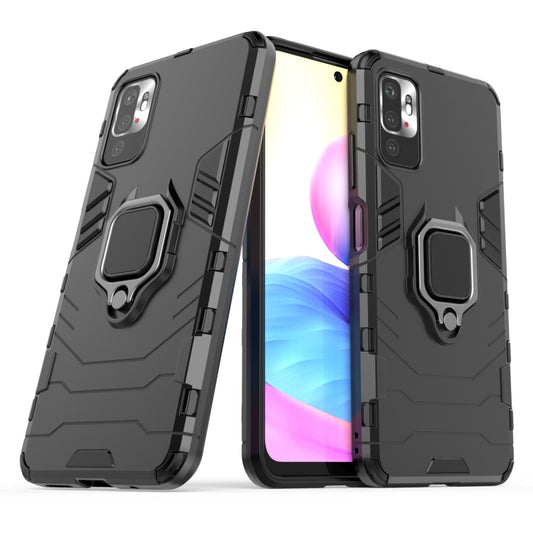 For Xiaomi Redmi Note 10 5G Shockproof PC + TPU Protective Case with Magnetic Ring Holder(Black) by buy2fix