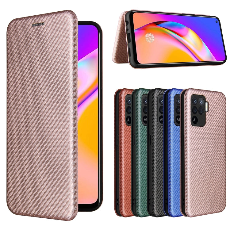 For OPPO A94 4G / F19 Pro / Reno5 F Carbon Fiber Texture Horizontal Flip TPU + PC + PU Leather Case with Card Slot(Pink) by buy2fix