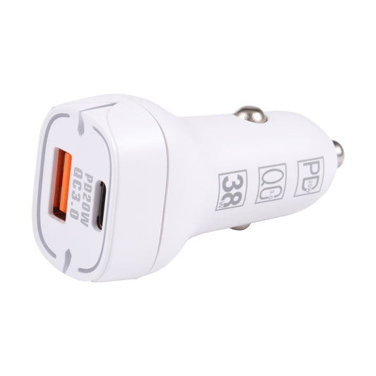 QC USB + USB-C / Type-C Dual Ports Fast Charging Car Charger with Luminous Aperture(White) by buy2fix