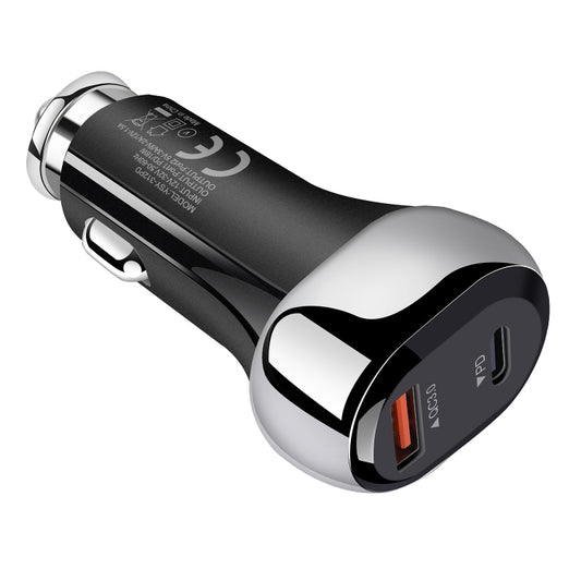 YSY-312PD QC3.0 USB + PD 18W USB-C / Type-C Dual Ports Fast Charging Car Charger(Black) by buy2fix