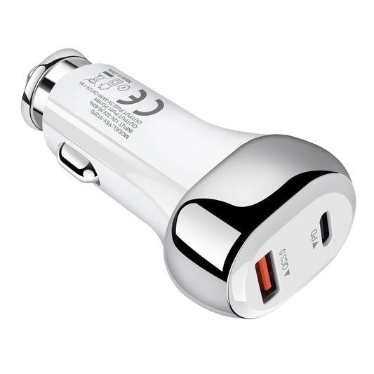 YSY-312PD QC3.0 USB + PD 18W USB-C / Type-C Dual Ports Fast Charging Car Charger(White) by buy2fix