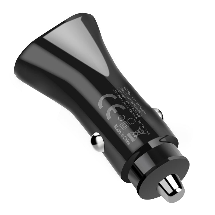YSY-313PD20W QC3.0 USB + PD 20W USB-C / Type-C Triangle Dual Ports Fast Charging Car Charger(Black) by buy2fix