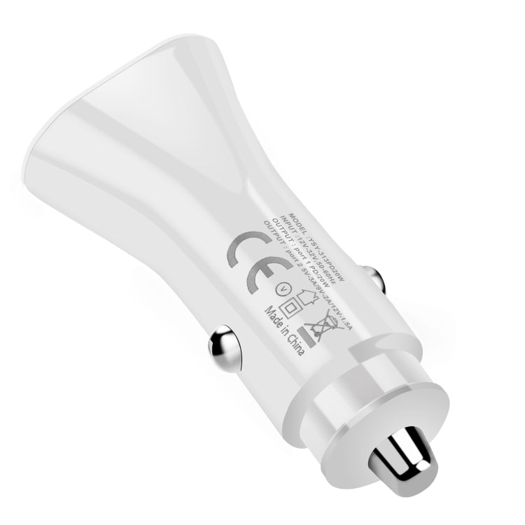 YSY-313PD30W QC3.0 USB + PD 30W USB-C / Type-C Triangle Dual Ports Fast Charging Car Charger(White) by buy2fix