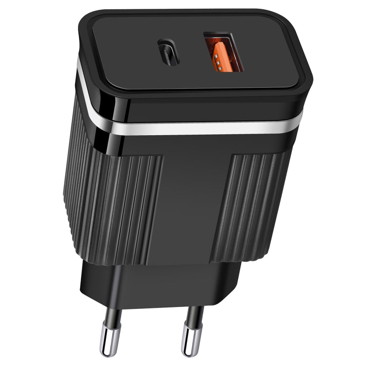 RSY USB + USB-C / Type-C Dual Ports Fast Charging Travel Charger, EU Plug(Black) by buy2fix