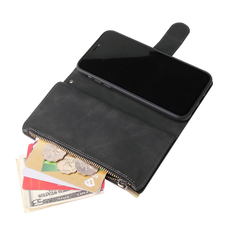 For iPhone XR Multifunctional Retro Frosted Horizontal Flip Leather Case with Card Slot & Holder & Zipper Wallet & Photo Frame & Lanyard(Black) by buy2fix