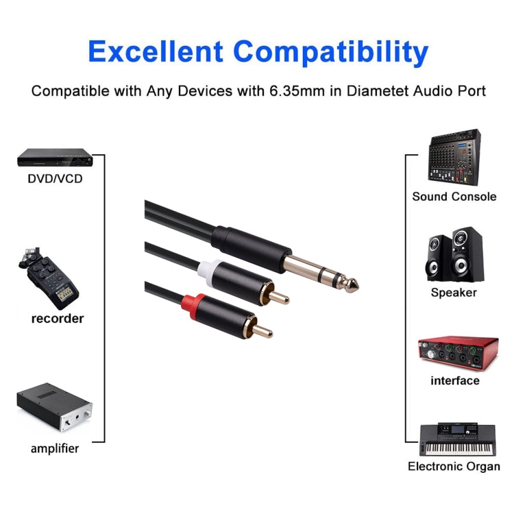 3685 6.35mm Male to Double RCA Male Stereo Audio Cable, Length:3m by buy2fix