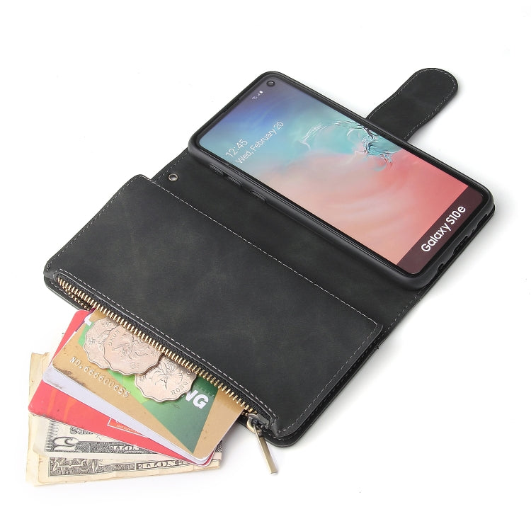 For Galaxy S10e Multifunctional Retro Frosted Horizontal Flip Leather Case with Card Slot & Holder & Zipper Wallet & Photo Frame & Lanyard(Black) by buy2fix
