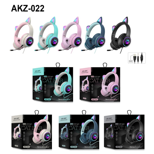 AKZ-022 USB + 3.5mm Port Cat Ear Design Foldable LED Headset with Mic(Pink) by buy2fix