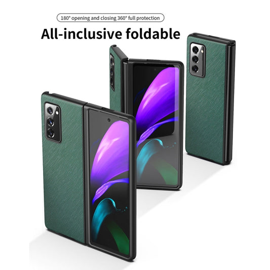 For Samsung Galaxy Z Fold2 5G Leather Texture + PC Full Coverge Folding Case(Black Cross Texture) by buy2fix