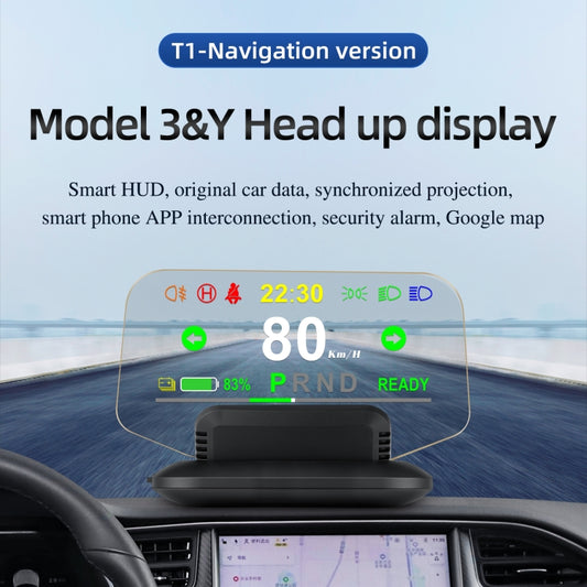 T1 5.1 inch Car HUD Head-up Display Overspeed Alarm / Remaining Battery Percentage Display for Tesla Model 3 / Y by buy2fix