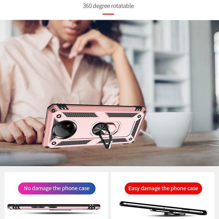 For Xiaomi Redmi Note 9 Shockproof TPU + PC Protective Case with 360 Degree Rotating Holder(Rose Gold) by buy2fix