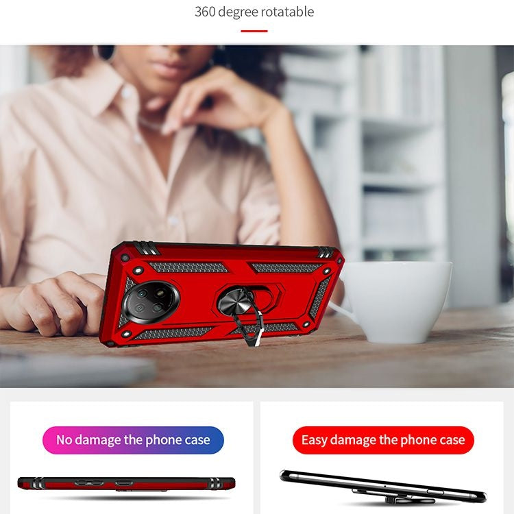 For Xiaomi Redmi Note 9 Shockproof TPU + PC Protective Case with 360 Degree Rotating Holder(Red) by buy2fix