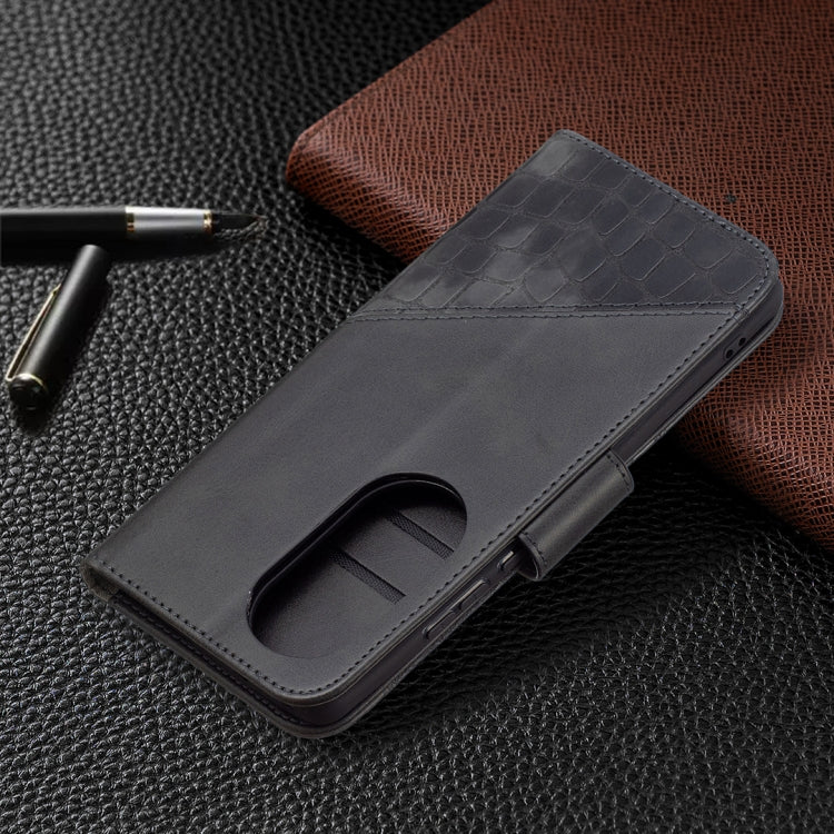 For Huawei P50 Pro Matching Color Crocodile Texture Horizontal Flip PU Leather Case with Wallet & Holder & Card Slots(Black) by buy2fix