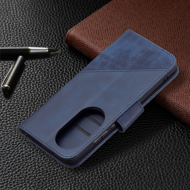 For Huawei P50 Pro Matching Color Crocodile Texture Horizontal Flip PU Leather Case with Wallet & Holder & Card Slots(Blue) by buy2fix