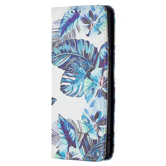 For Huawei P50 Pro Colored Drawing Pattern Invisible Magnetic Horizontal Flip PU Leather Case with Holder & Card Slots & Wallet(Blue Leaves) by buy2fix