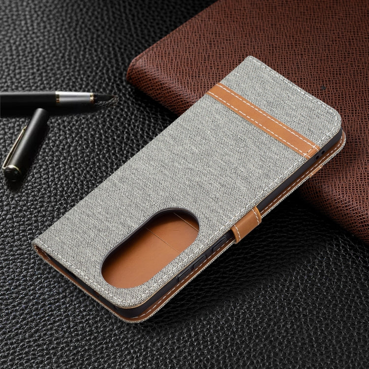 For Huawei P50 Pro Color Matching Denim Texture Horizontal Flip Leather Case with Holder & Card Slots & Wallet & Lanyard(Grey) by buy2fix