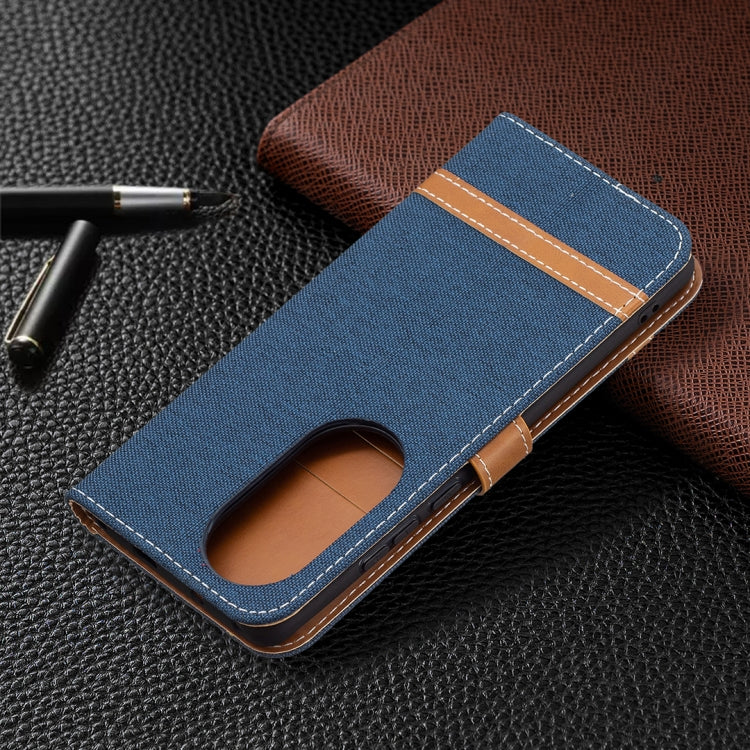 For Huawei P50 Pro Color Matching Denim Texture Horizontal Flip Leather Case with Holder & Card Slots & Wallet & Lanyard(Dark Blue) by buy2fix