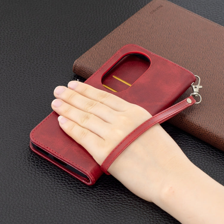 For Huawei P50 Pro Retro Lambskin Texture Pure Color Horizontal Flip PU Leather Case with Holder & Card Slots & Wallet & Lanyard(Red) by buy2fix