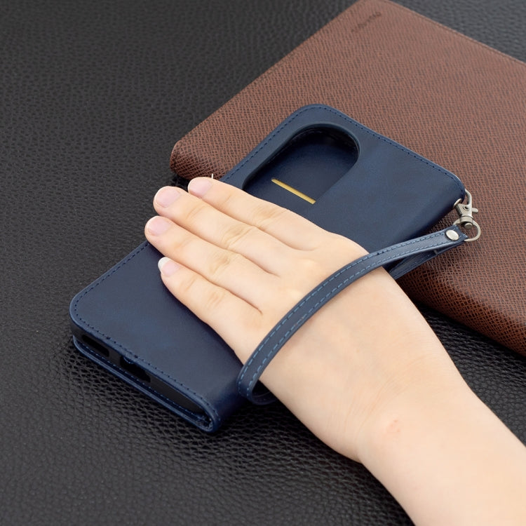 For Huawei P50 Pro Retro Lambskin Texture Pure Color Horizontal Flip PU Leather Case with Holder & Card Slots & Wallet & Lanyard(Blue) by buy2fix