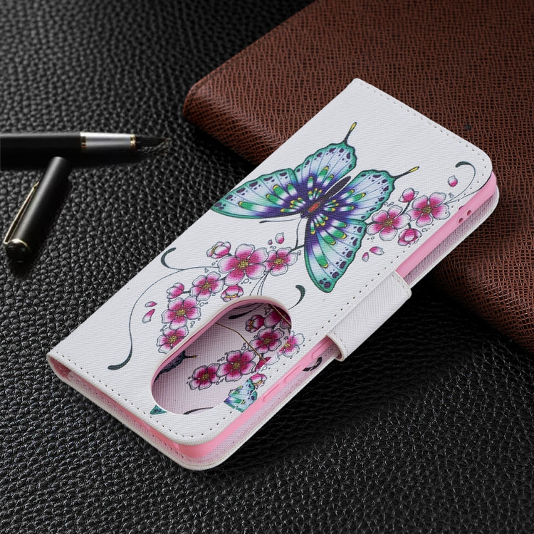 For Huawei P50 Pro Colored Drawing Pattern Horizontal Flip Leather Case with Holder & Card Slots & Wallet(Peach Blossom Butterfly) by buy2fix
