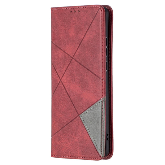 For Huawei P50 Pro Rhombus Texture Horizontal Flip Magnetic Leather Case with Holder & Card Slots(Red) by buy2fix