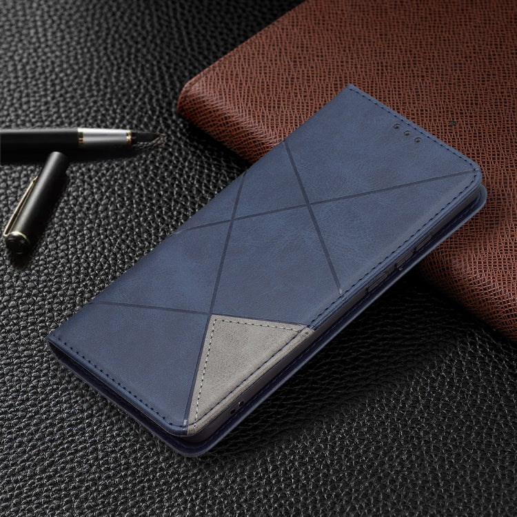 For Huawei P50 Pro Rhombus Texture Horizontal Flip Magnetic Leather Case with Holder & Card Slots(Blue) by buy2fix