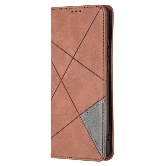 For Huawei P50 Pro Rhombus Texture Horizontal Flip Magnetic Leather Case with Holder & Card Slots(Brown) by buy2fix