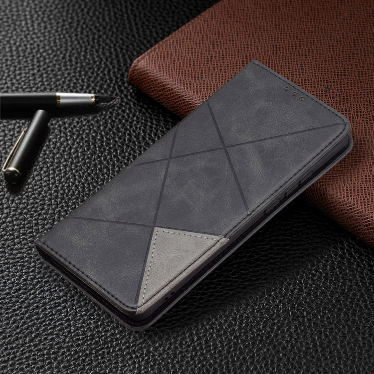 For Huawei P50 Pro Rhombus Texture Horizontal Flip Magnetic Leather Case with Holder & Card Slots(Black) by buy2fix