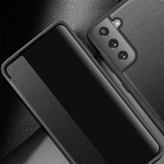 For Samsung Galaxy S21 5G Magnetic Side Window View Shockproof Horizontal Flip Leather Case(Black) by buy2fix