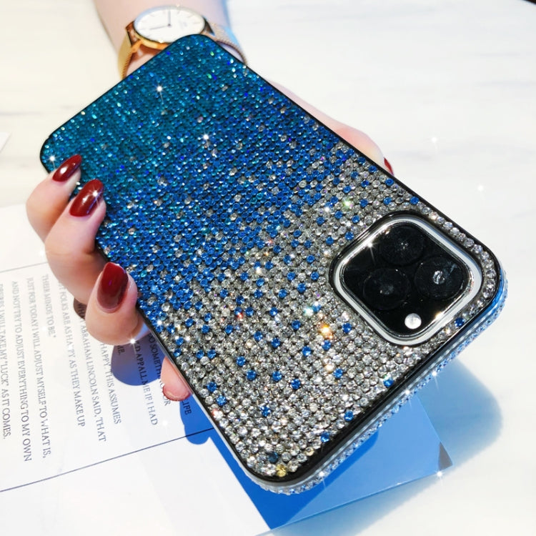For iPhone 11 Pro Max PC + Crystal Diamond Tri-Color Gradient Protective Case(Gradient Blue) by buy2fix